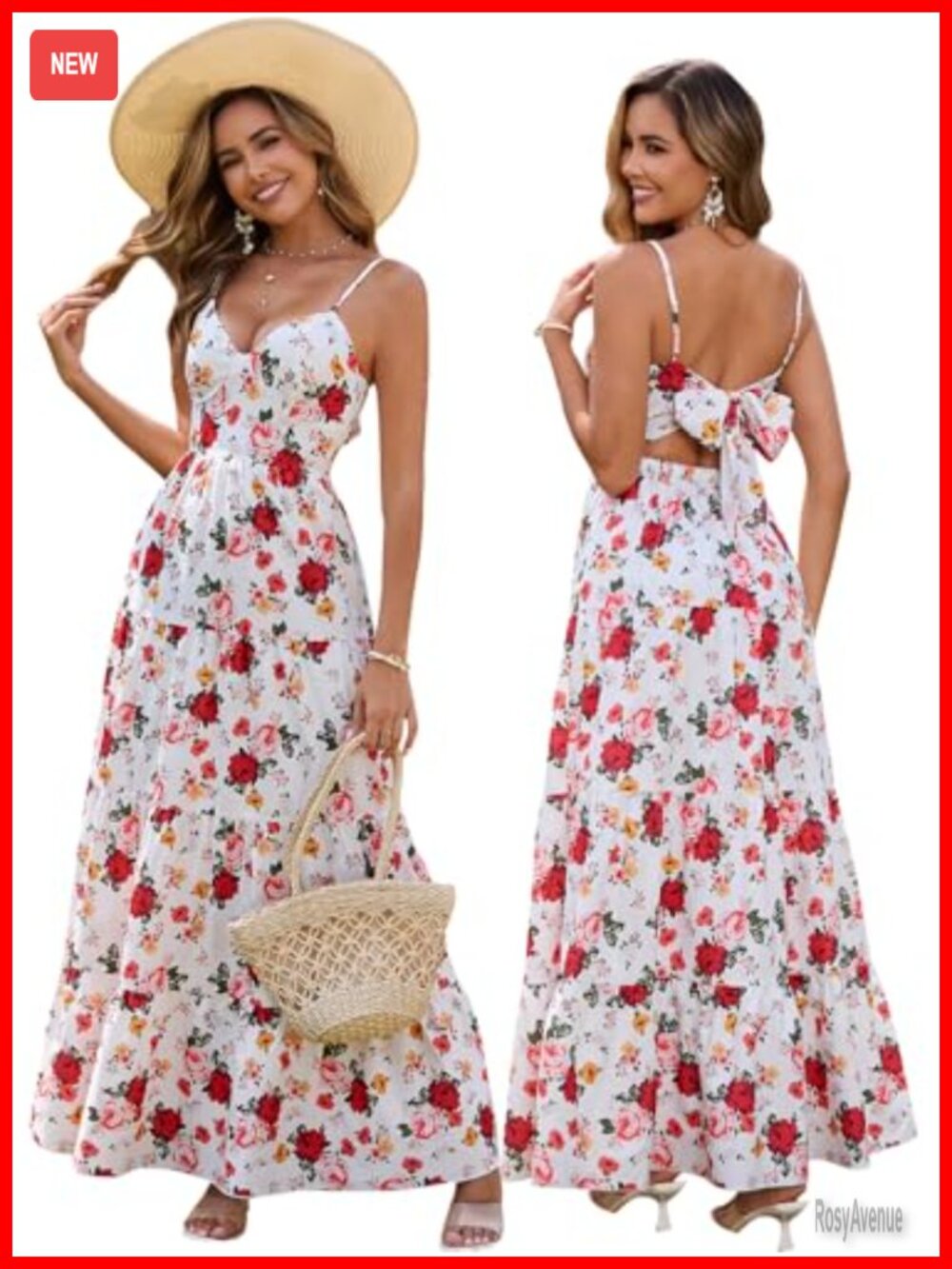 Women's Floral Maxi Sundress Boho Beach Long Dress V-Neck Sleeveless
